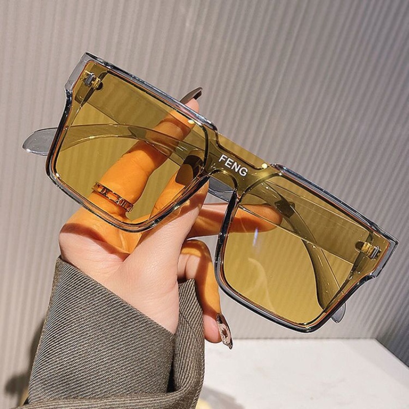 Fashion Rectangle Oversized One-piece Sunglasses/Kacamata Matahari Perlindungan UV Klasik Vintage/Kacamata Kerai Bingkai Besar Unisex