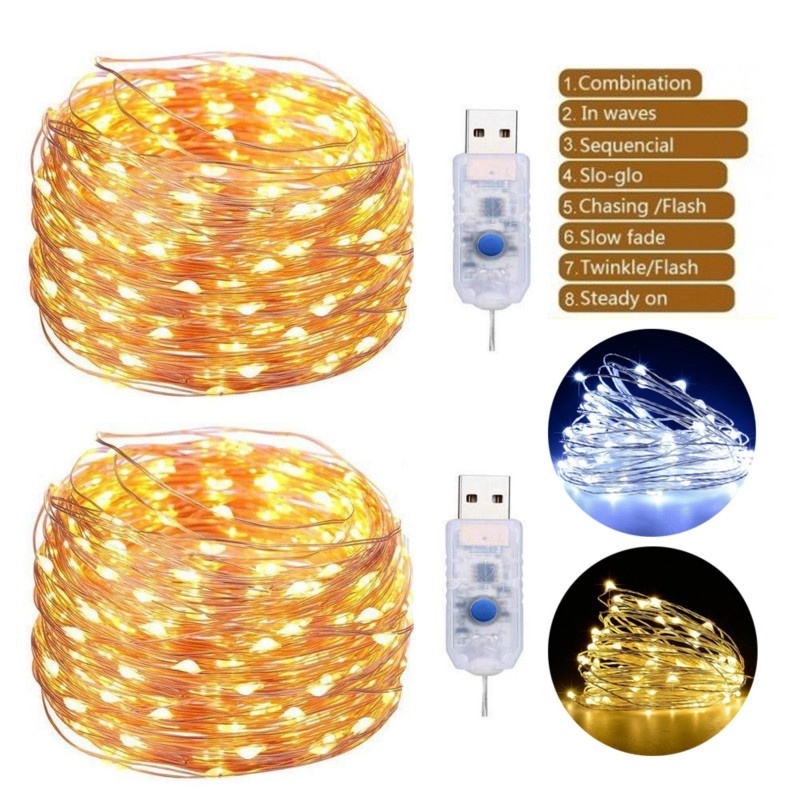 Decoration 5m / 10m USB Wedding USB Powered Lights LED String Garlands Fairy Lamp for Outdoor Christmas Copper Wire