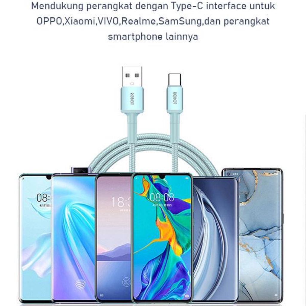 Kabel Data Biru Robot (RSC100) Usb Type C Fast charging 3A 18W Original Support Samsung/Oppo/Xiaomi/Realme/Vivo/Infinix/Sony/Asus/Huawei