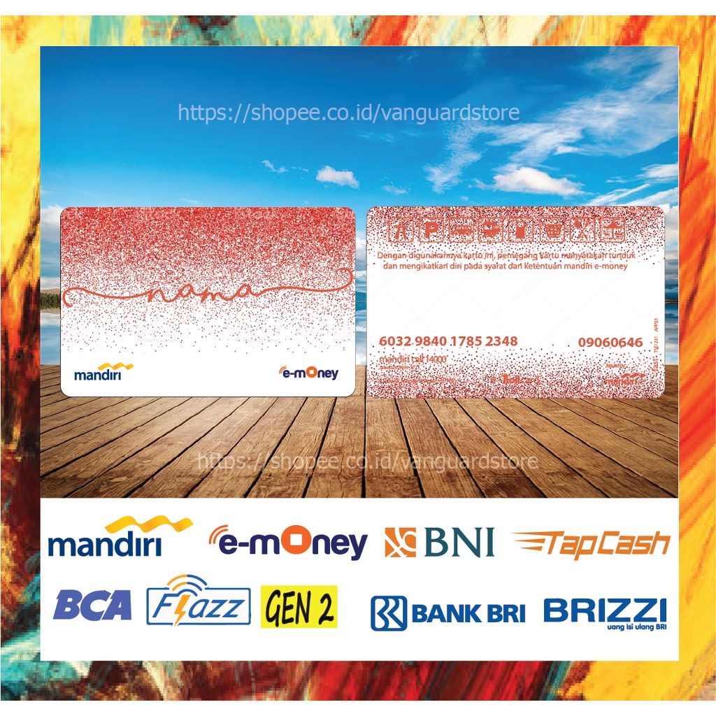 E MONEY E TOLL KARTU CUSTOM NAMA WHITE GLITER PINK KUMPULAN EMONEY MANDIRI FLAZZ BCA BNI TAPCASH BRIZZI BRI 2 SISI