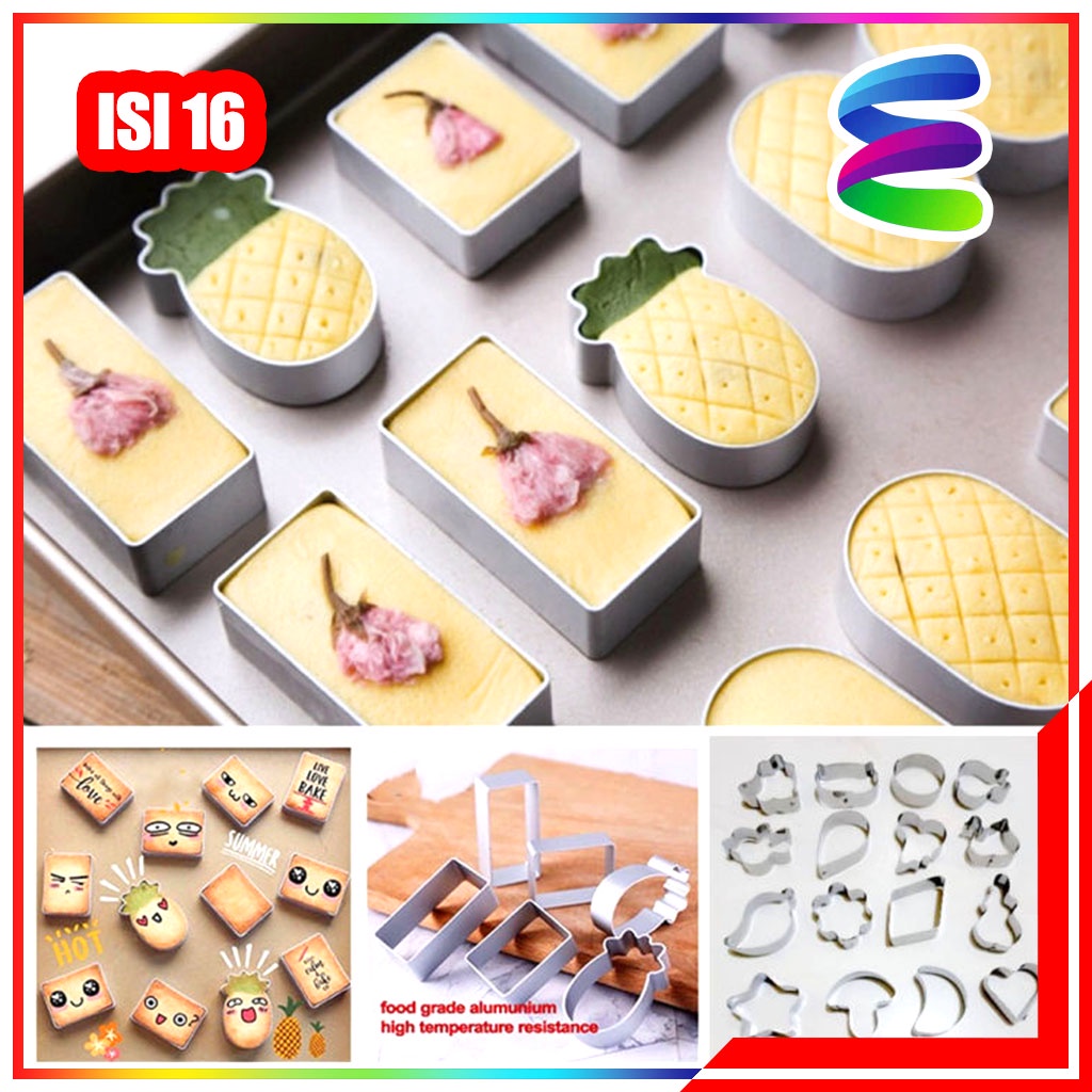 1 Set Isi 16 Pcs Cetakan Kue Kering / Cetakan Kue Kacang Cookie Cutter Kue Kering Karakter Praktis - Cetakan Nastar Isi 16 Model