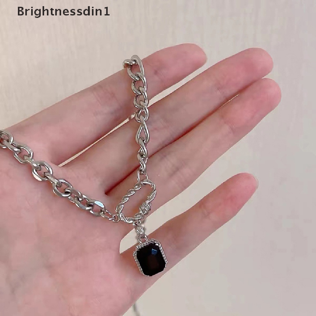 [Brightnessdin1] Kalung Permata Hitam Wanita Kalung Pengantin Tidak Teratur Rantai Kualitas Tinggi Liontin Perhiasan Warna Perak Trendi Kpop Kerah Logam Butik