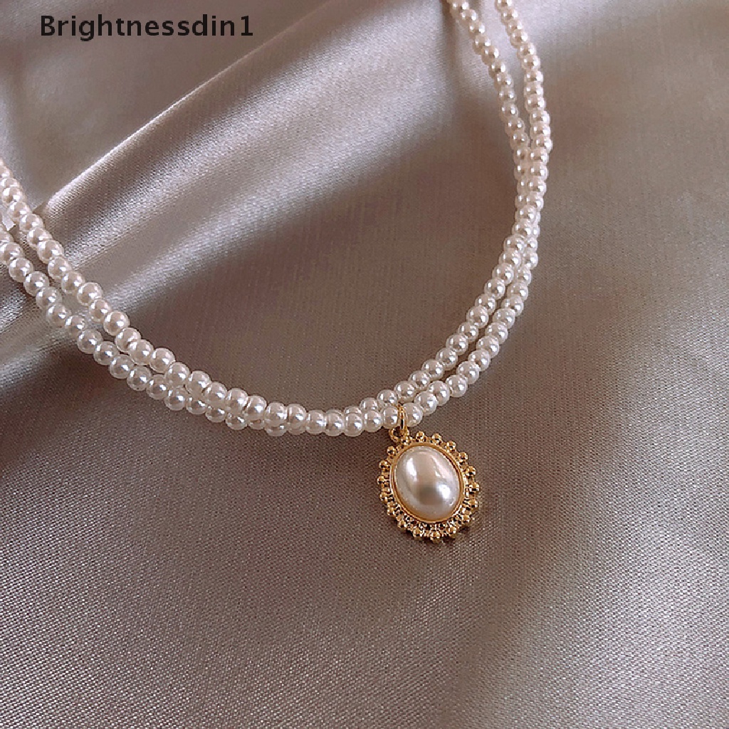 [Brightnessdin1] Elegan Double Layer Mutiara Kerah Liontin Kalung Perhiasan Wanita Choker Butik