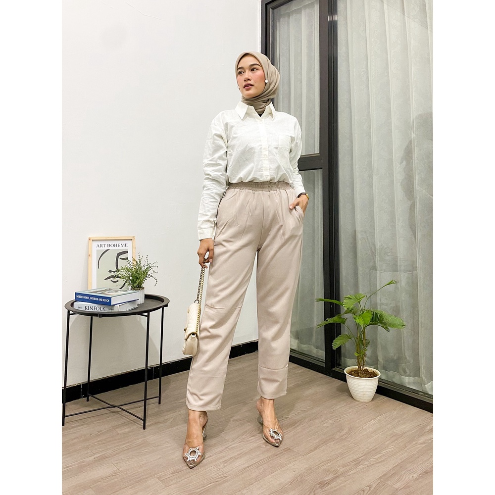 Mango knit Celana Kulot Knit Wanita Tebal - Celana Kulot Highwaist