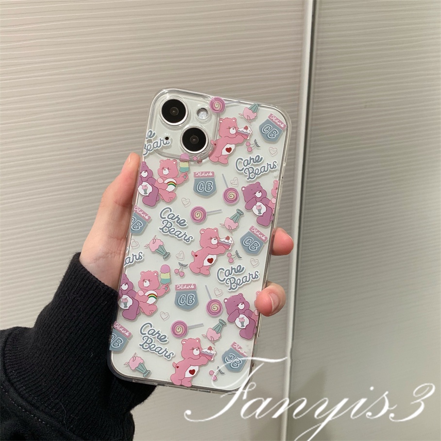 Compatible For iPhone 14 13 12 11 Pro Max X XR Xs Max 8 7 6 6s Plus SE 2020 Kompatibel Untuk Lucu Kue Beruang Ponsel Case Bening TPU Lembut Cover Pelindung