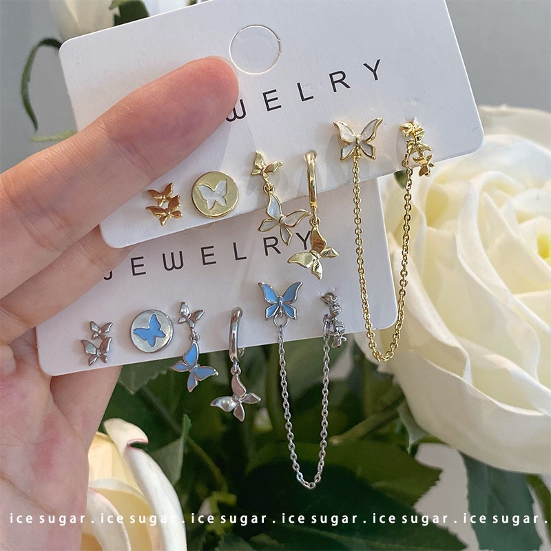 IFYOU Butterfly Drop Oil Hoop Earring Fashion Anting Tusuk Emas Perak Untuk Perhiasan Aksesoris Wanita