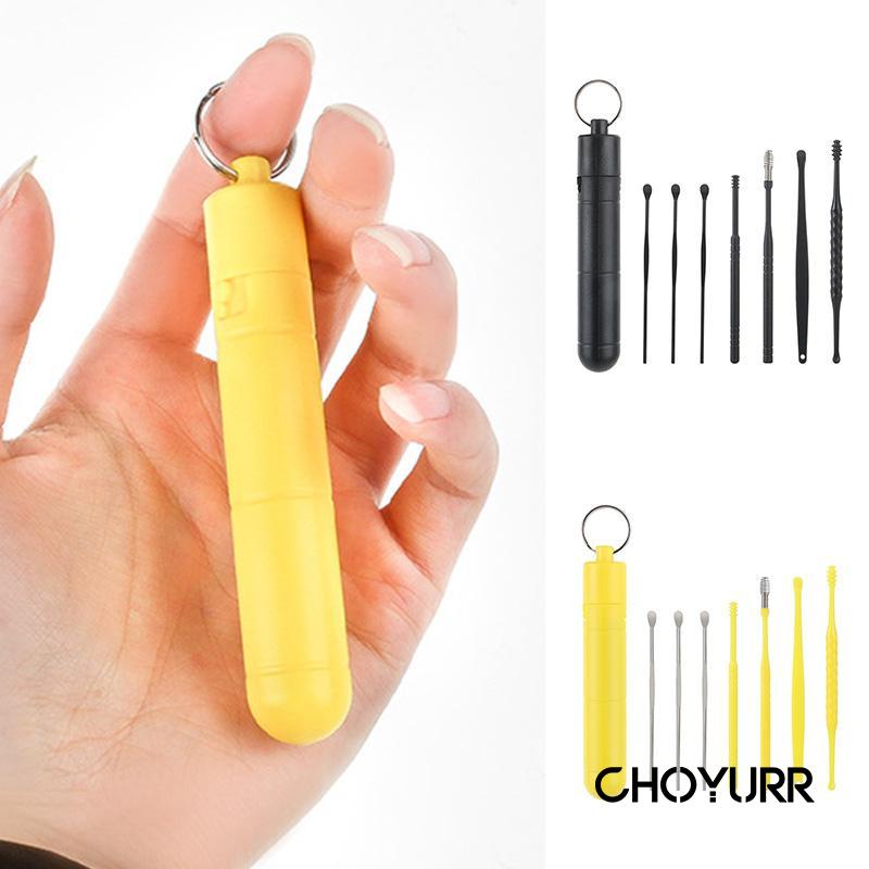 【COD】7 in 1 Pembersih Telinga Korek Kuping Ear Wax Picker Rumah Tangga Gantungan Kunci Portabel Sendok Telinga Pegas Spiral-CH