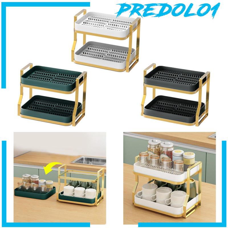 [Predolo1] Rak Organizer Meja Dapur Double Layer Dengan Nampan Tiris