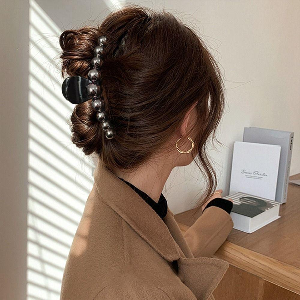 Agustinina Klip Rambut Mutiara Hitam Kreatif Sederhana Hiu Klip Klip Rambut Bentuk Geometris Gadis Perempuan Aksesoris Rambut
