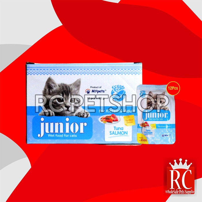 Makanan Kucing Junior Wet Food Pouch 85 Gram Grosir Dus isi 12 Pcs