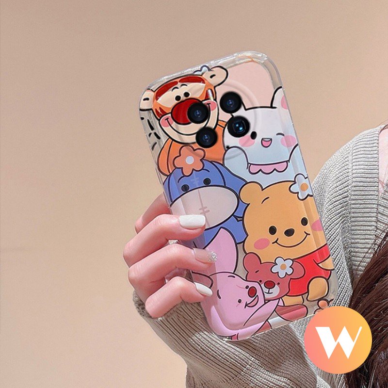 IPHONE Kartun Lucu Winnie The Pooh Bear Full Case Kompatibel Untuk Iphone11 13 12 14 Pro Max X 7 6s 6 8 Plus XR XS Max SE 2020 Lembut TPU Shockproof Airbag Penutup Belakang