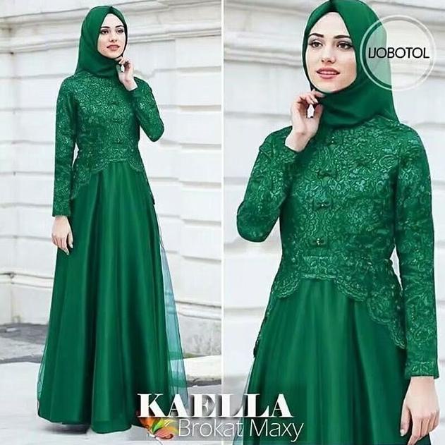 [ART. 776858] KAELLA MAXY DRESS HIJAU BOTOL - GAMIS KAELLA TERBARU - DRESS BRUKAT KAELLA - GAMIS MAX