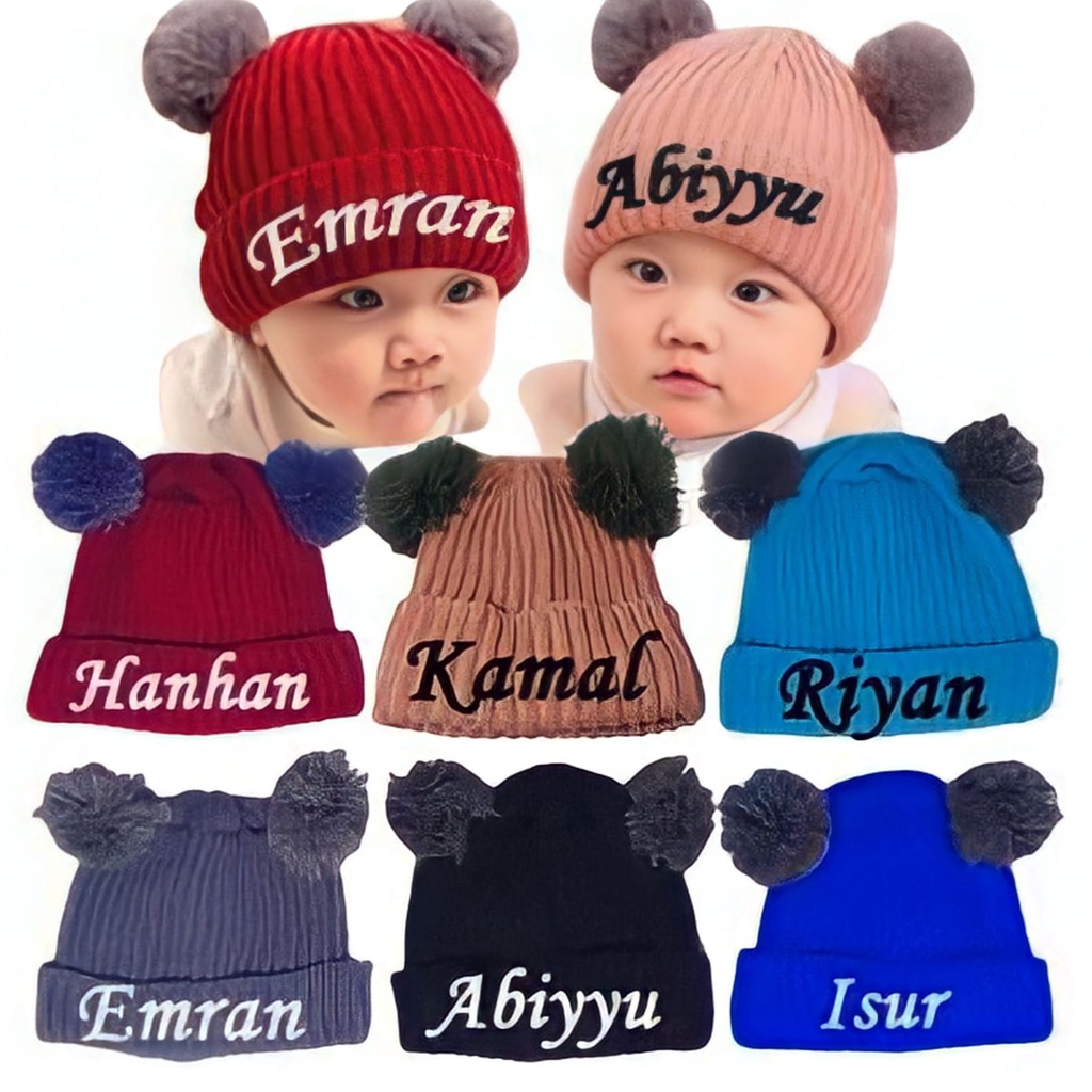 Topi Kupluk Anak Bayi Jambul 2 Request Nama Custom Nama Bebas Suka Suka