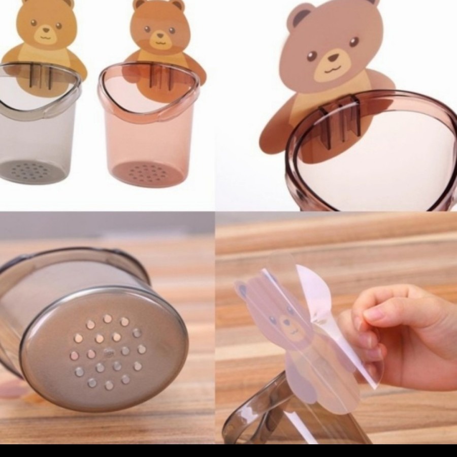 Tempat sikat gigi beruang bear tempel dinding holder kamar mandi odol brush on