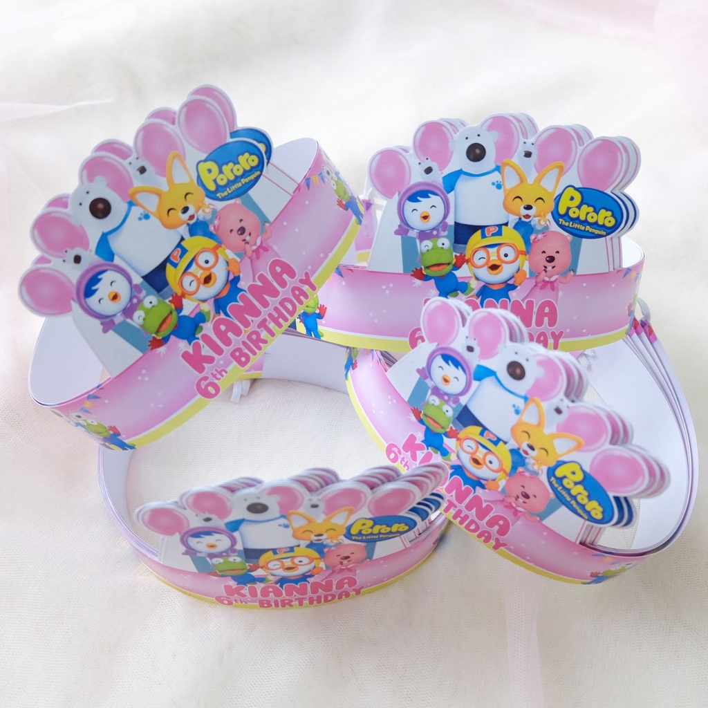 Topi Birthday / Hiasan Kepala Ulang Tahun - Pororo Pink