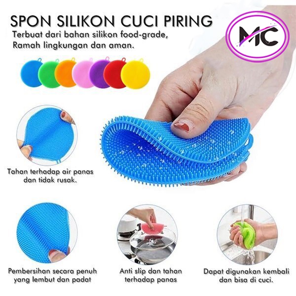 Spon Cuci Piring Silikon Bulat Sikat Cuci Piring Cempal Silicone Anti Panas Pembersih Wajan Anti Bakteri Silicone Pad