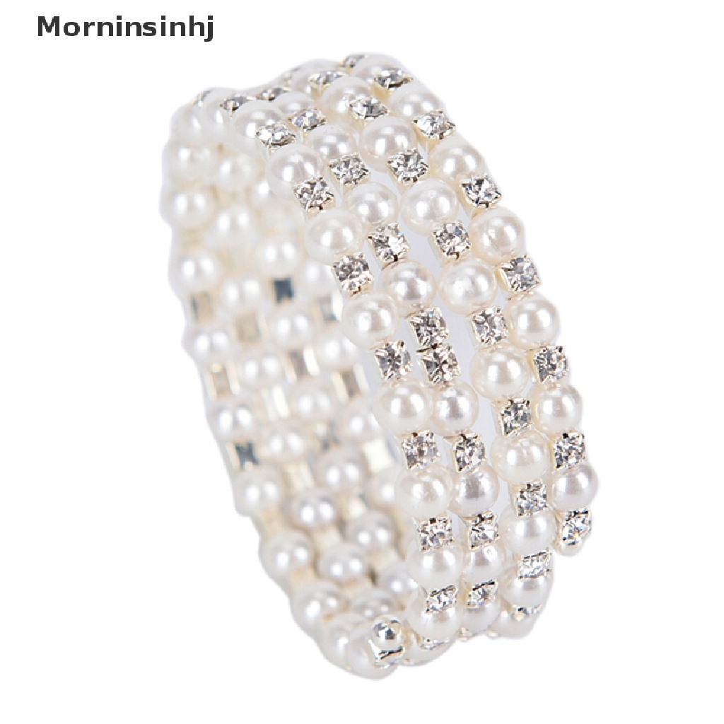 Mornin Kristal Mutiara Multilayer Lebar Elastis Manset Gelang Bangle Wristband Perhiasan id