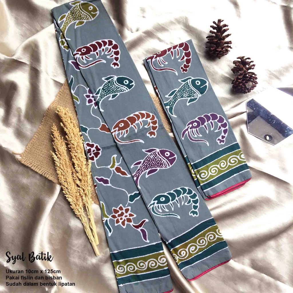 Syal Batik Udang Bandeng -Warna Abu-Abu -New Arrivals Syal 2023 -Khas Kota Sidoarjo