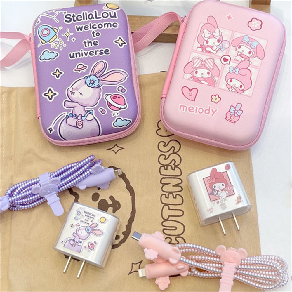 IPHONE 1set Casing Pelindung Kabel Cas Sanrio Kuromi Melody Untuk Iphone18/20w Kepala Cas+Case