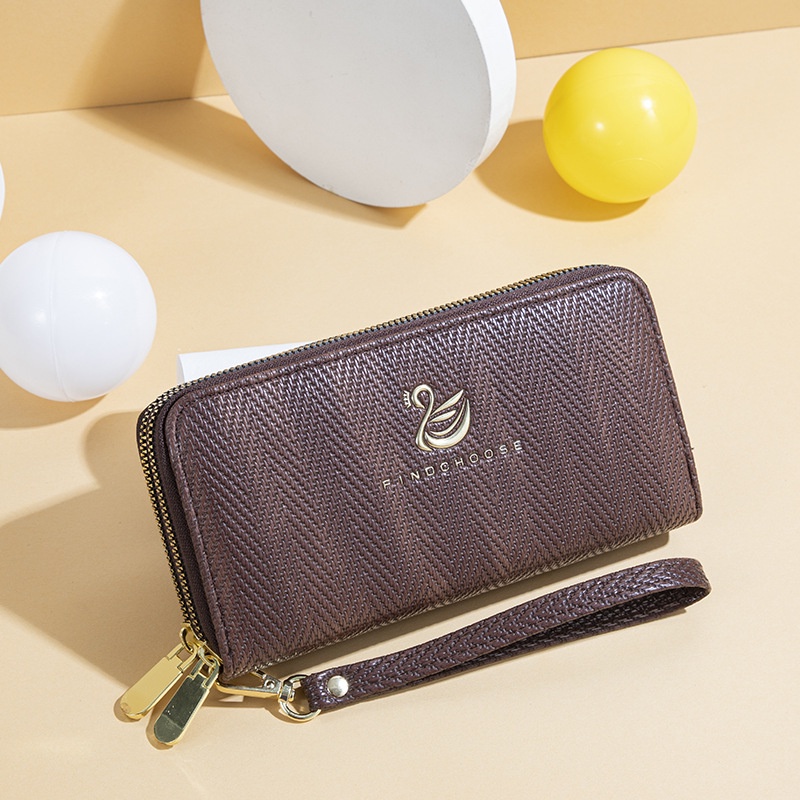 DOMPET PANJANG WANITA PREMIUM KULIT COKLAT NAGOYA WA643B7 2 RESLETING KARTU KOIN TALI PENDEK BRANDED KOREA REMAJA KEKINIAN CEWEK MURAH IMPORT BATAM SIMPLE