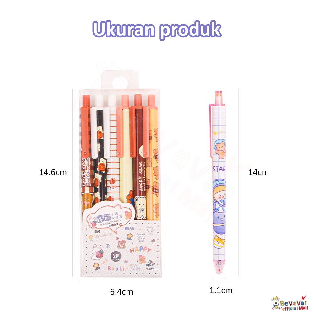 BEVAVAR 6Pcs Pen Gel Mekanik Karakter/Ballpoint Pelpen Gel Mekanik Lucu