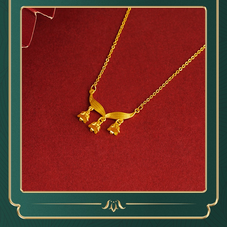 Goldkingdom Perhiasan Fashion 24 K Bangkok Aksesoris Ready Stock Lily of The Bell Terbuka Kalung Temperamen Wanita Gaya Nasional Liontin Pengerjaan