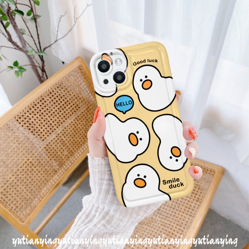 Case Bebek Kartun Lucu Kompatibel Untuk iPhone 7plus 11 14 13 12 Pro Max XR 6 6S 78 Plus X XS Max 11 Pro Max Perlindungan Kamera Shockproof Airbag Lembut TPU Silicon Cover