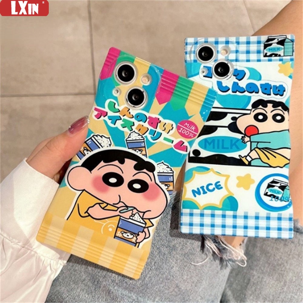IPHONE Casing Lucu Kompatibel Untuk Iphone14 14Pro 11 13 12 Pro MAX iPhone7 8plus 6s Plus XR 14Plus XS MAX Crayon Shin Chan Ice Cream Milk TPU Phone Cover