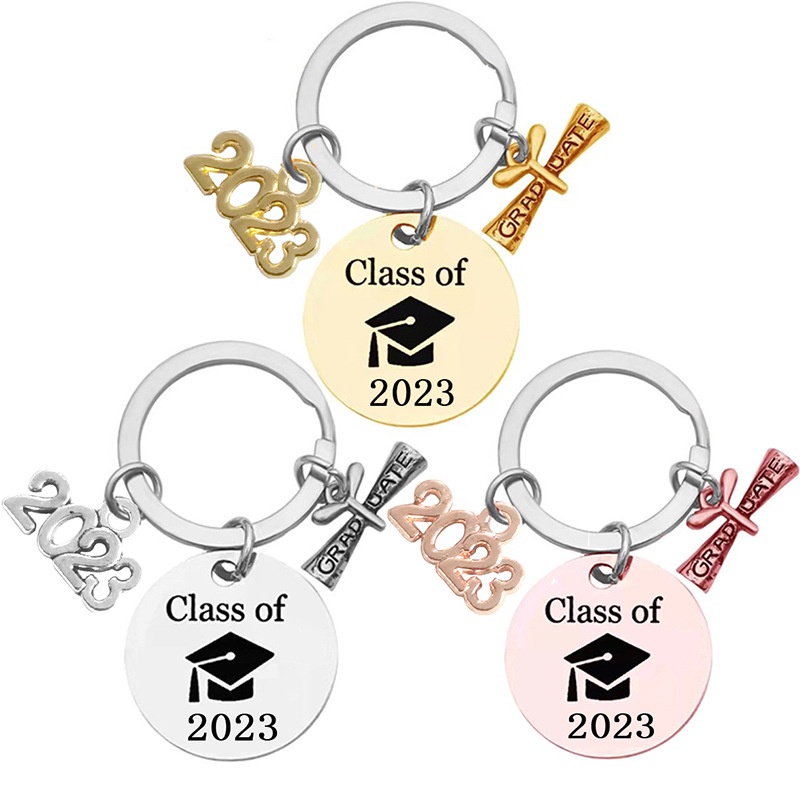 Tulisan Pribadi!!! Gantungan Kunci Fashion Musim Wisuda Topi Dokter Baja Titanium Golongan 2023sertifikat Ring Kunci Bulat f