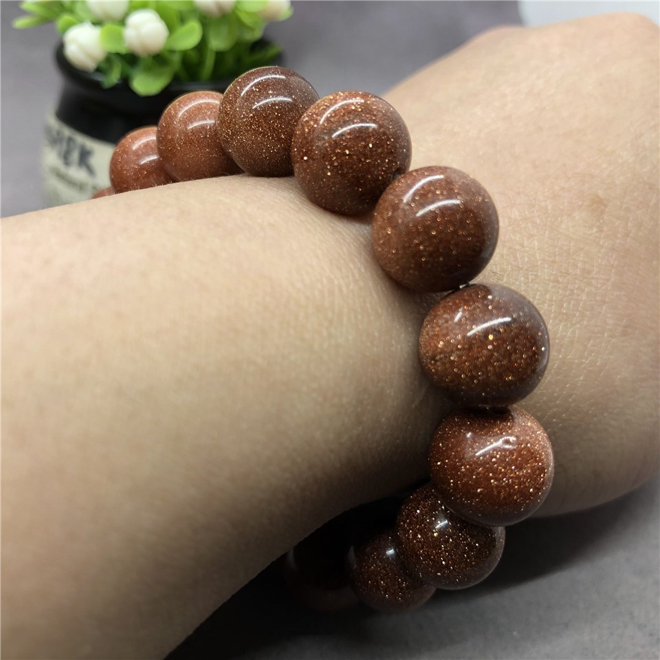 Gelang Natural Gold Sand Stone Bracelet Beads 6-12mm