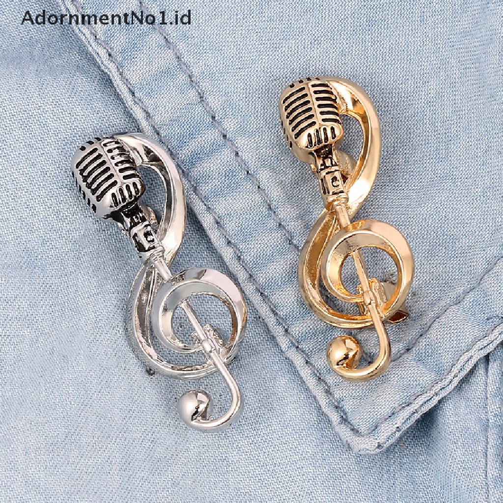 [AdornmentNo1] Musik Note Mikrofon Bros Warna Emas Warna Silver Pin Logam Lencana Khusus Siswa Musisi Ransel Lapel Pin Perhiasan Hadiah [ID]