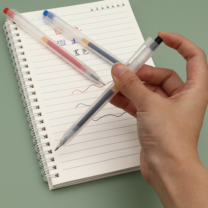 0.5mm Press Gel Pen Hitam/Merah/Biru Sederhana Ditarik Bolpoin Tanda Tangan Siswa Pena Menulis Perlengkapan Alat Tulis Kantor Sekolah