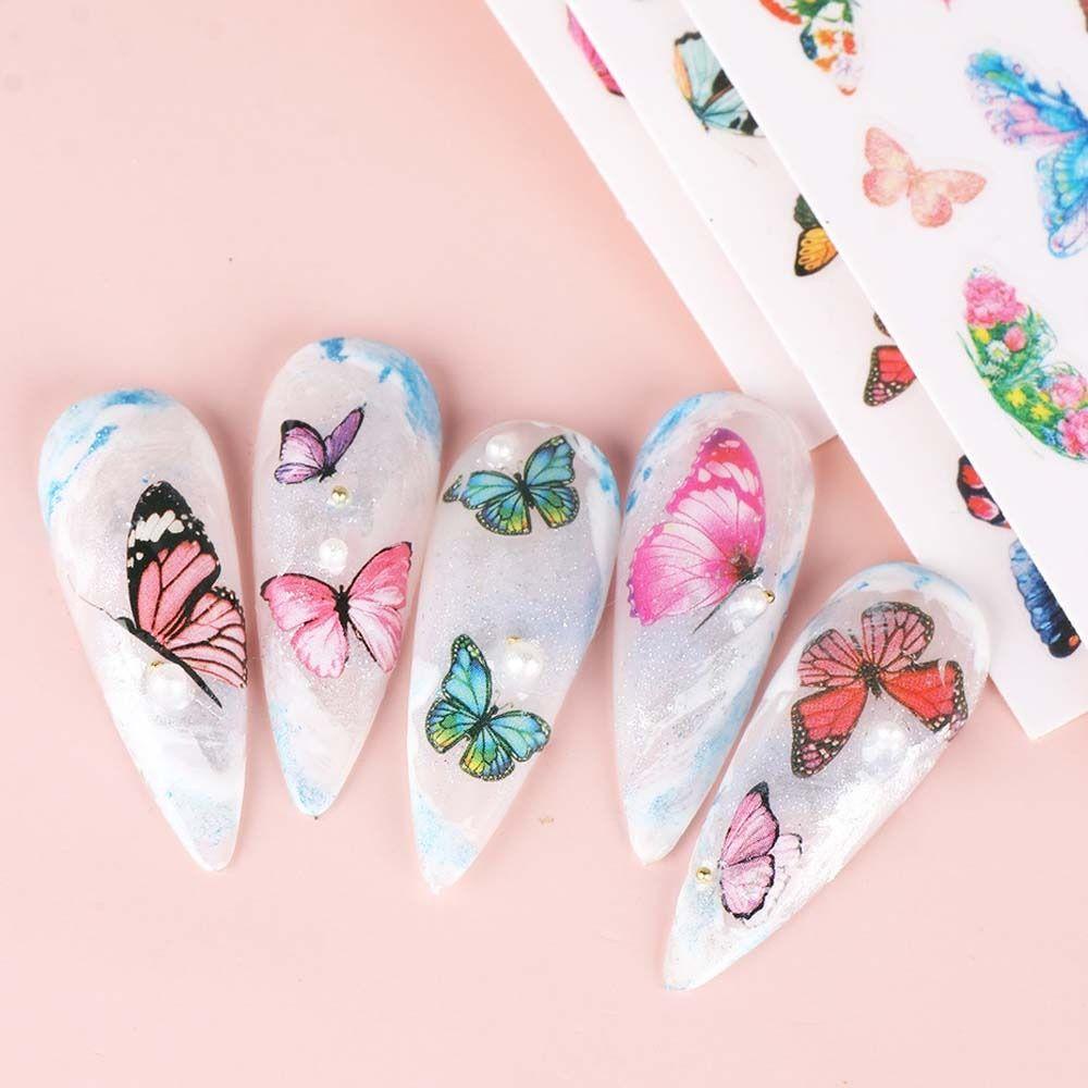 AUGUSTINA Agustina Stiker Kuku Kupu-Kupu Wanita Musim Semi Manicure Aksesoris Fashion Ins Style Nail Art Dekorasi