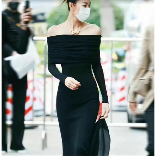 【AMY J】Long Sleeves Sheath Off Shoulder  Dresses 7521