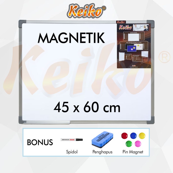 

Tuhe Papan Tulis Whiteboard Gantung Magnet Single Face Keiko 45 X 60 Cm