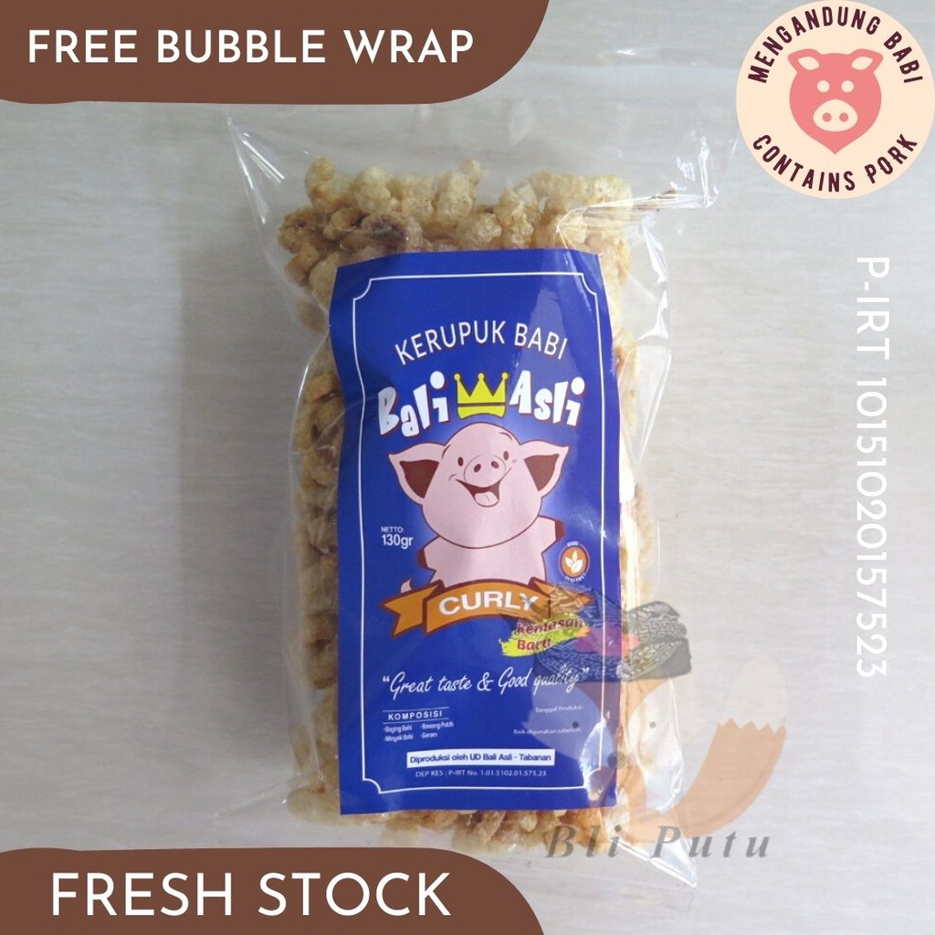 

KERUPUK KERIPIK RAMBAK BABI BALI ASLI KULIT POTONGAN KECIL CURLY KRIWILAN NON HALAL 130gr