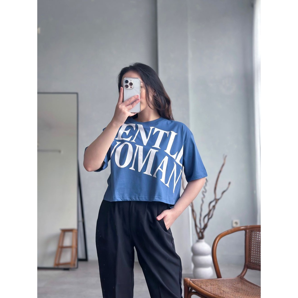 Kaos Croptop Wanita Lengan Pendek Bahan Katun