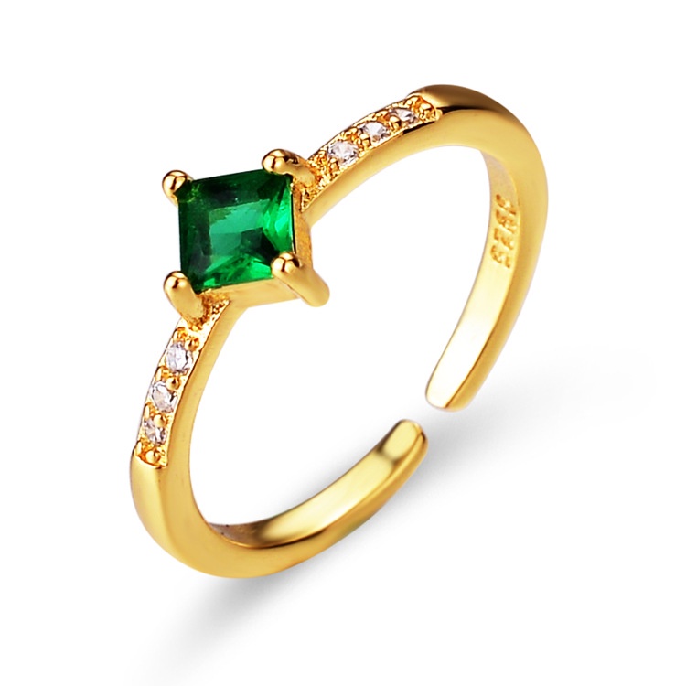 Goldkingdom Fashion Perhiasan Aksesoris Ready Stock Zirkon Baru Cincin Kreatif Berlian Hias Warna Zirkonium Sederhana Persegi Zamrud Pembukaan Cincin Perempuan