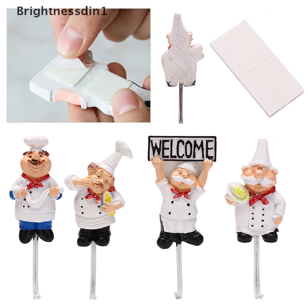 [Brightnessdin1] Kreatif Chef Kartun Rak Penyimpanan Kait Dinding Gantungan Kait Dapur Untuk Peralatan Butik