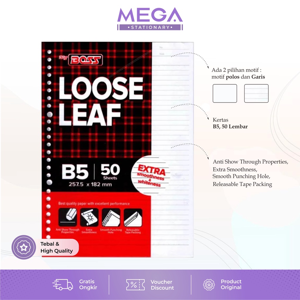 

PROMO - Loose Leaf B5 Isi 50 Lembar BIG BOSS - Isi Binder B5 Isi 50 Lembar Polos Big Boss - Isi Binder B5 Isi 50 Lembar Garis Big Boss