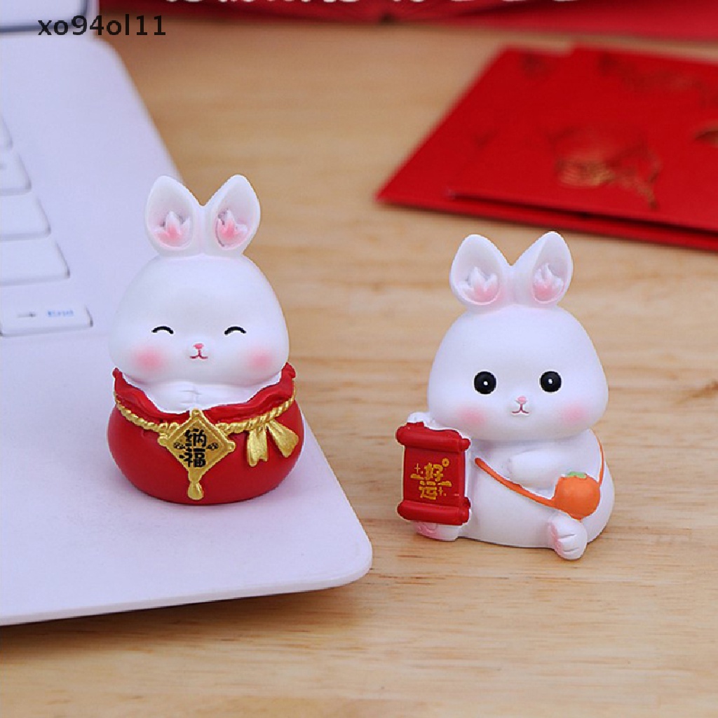 Xo Lucky Cute Kawaii Rabbit Bunny Patung Patung Gaming Kantor Meja Desk Ornamen Mobil2023Dekorasi Imlek OL