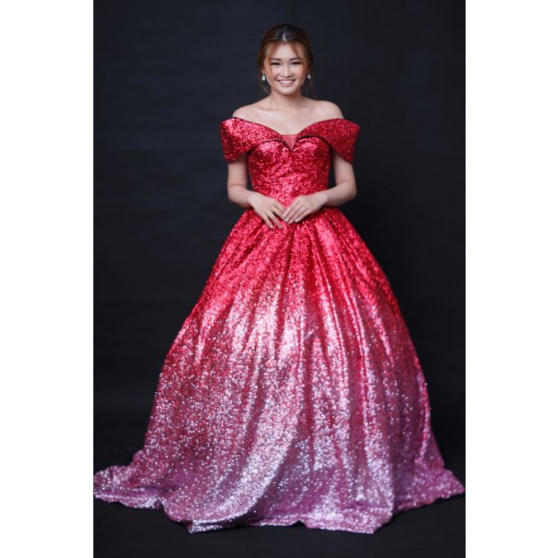 Gaun pink sparkling prewedding pesta party dress