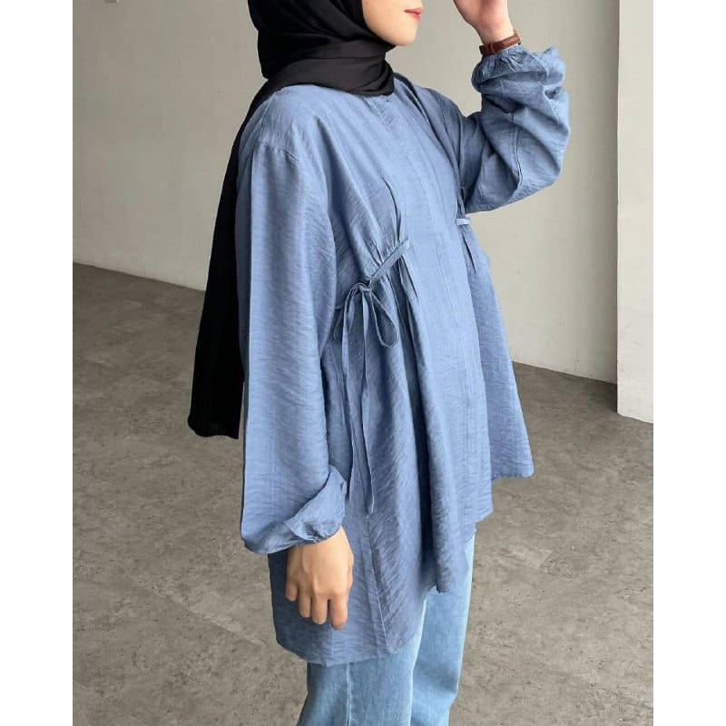 Amanda Blouse Pollo Linen Premium Blouse Wanita Tali Pinggang