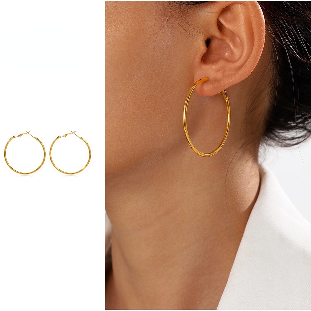 2pcs Anting Hoop Loop Lapis Emas 18K Stainless Hypoallergenic Tidak Luntur Untuk Wanita Hadiah Pernikahan Hypoallergia
