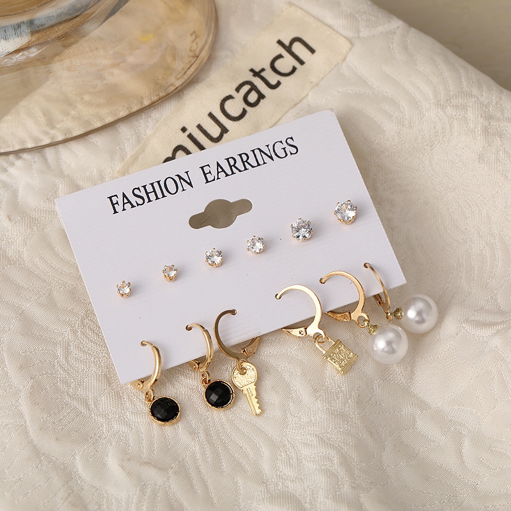 Cocojewelry 6pasang/set Anting Hoop Mutiara Zirkon Emas Antik Kreatif Stud Earring