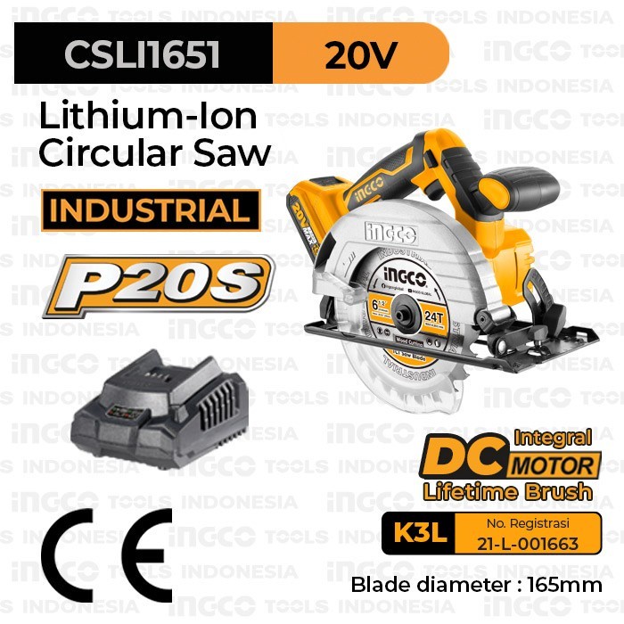 Cordless Circular Saw INGCO CSLI1651 / Mesin Gergaji Serkel P20S