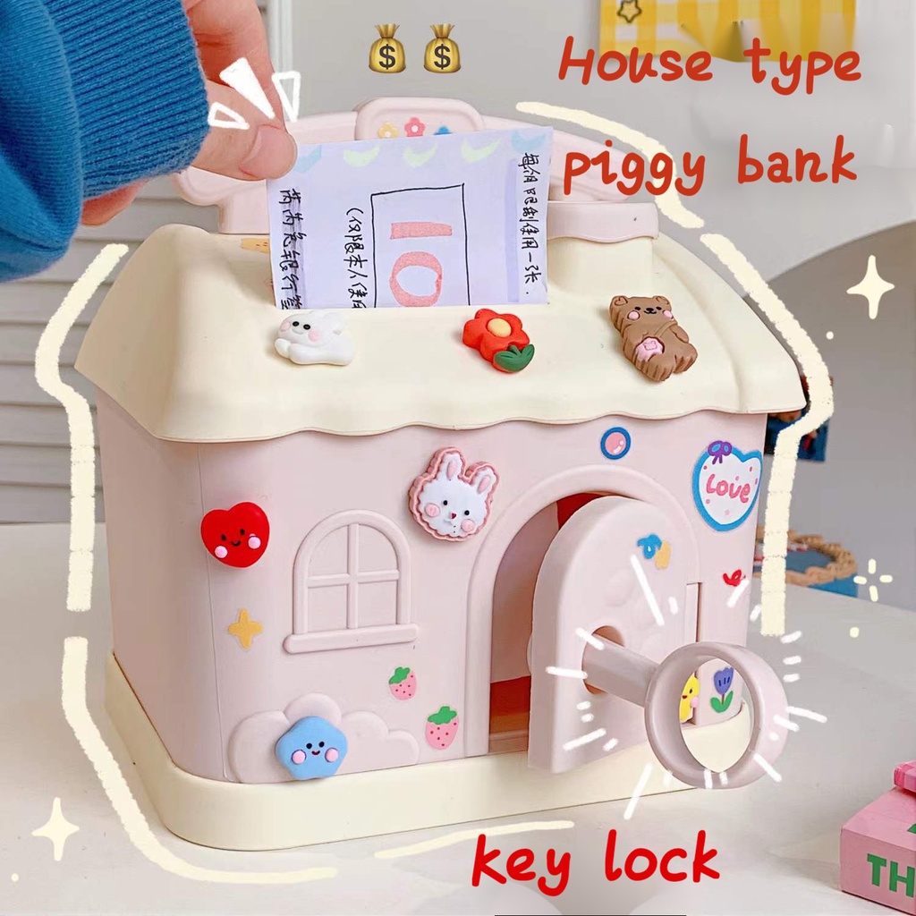 【COD】Celengan Anak Bentuk Rumah FREE Sticker Biasa Dan 3D Lucu Cute Tempat Penyimpanan Uang