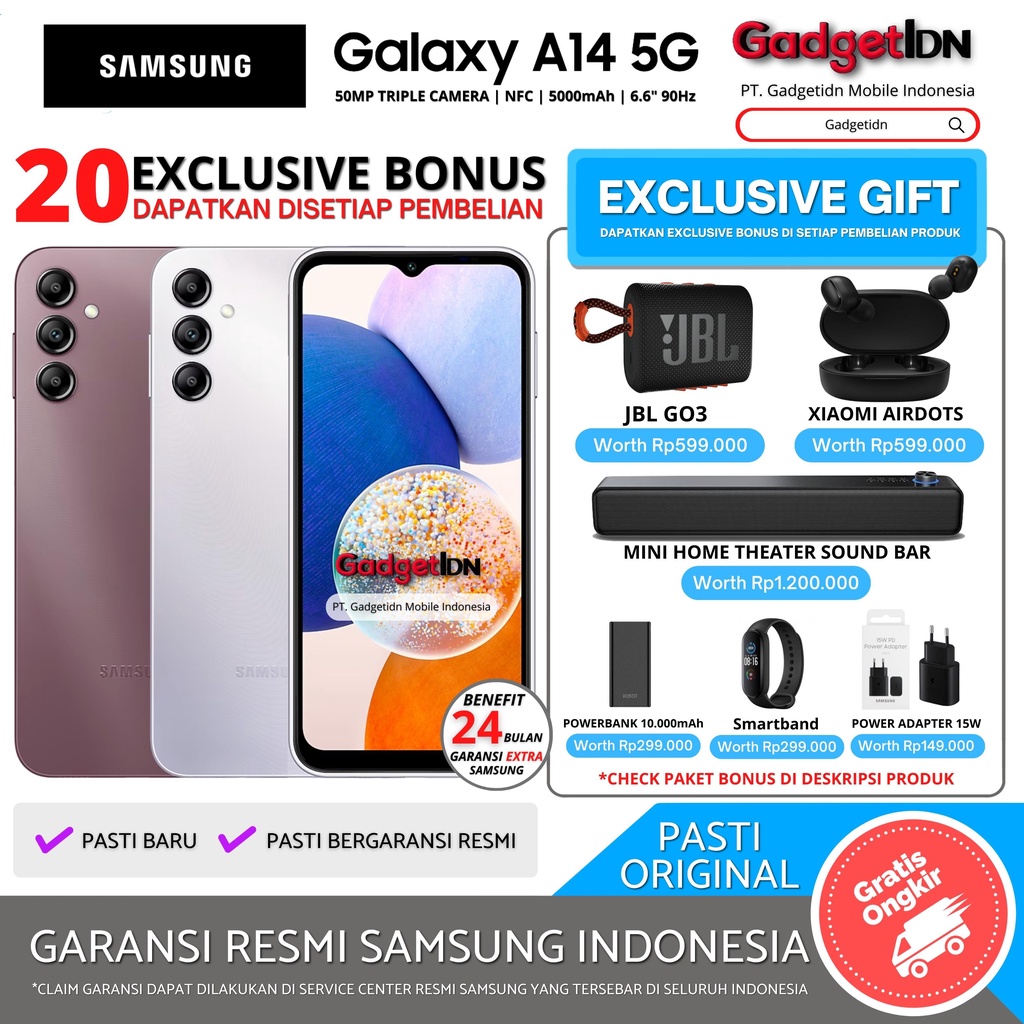 SAMSUNG A14 5G NFC 12/128GB ( 6GB + 6GB RAM PLUS ) GARANSI RESMI SAMSUNG