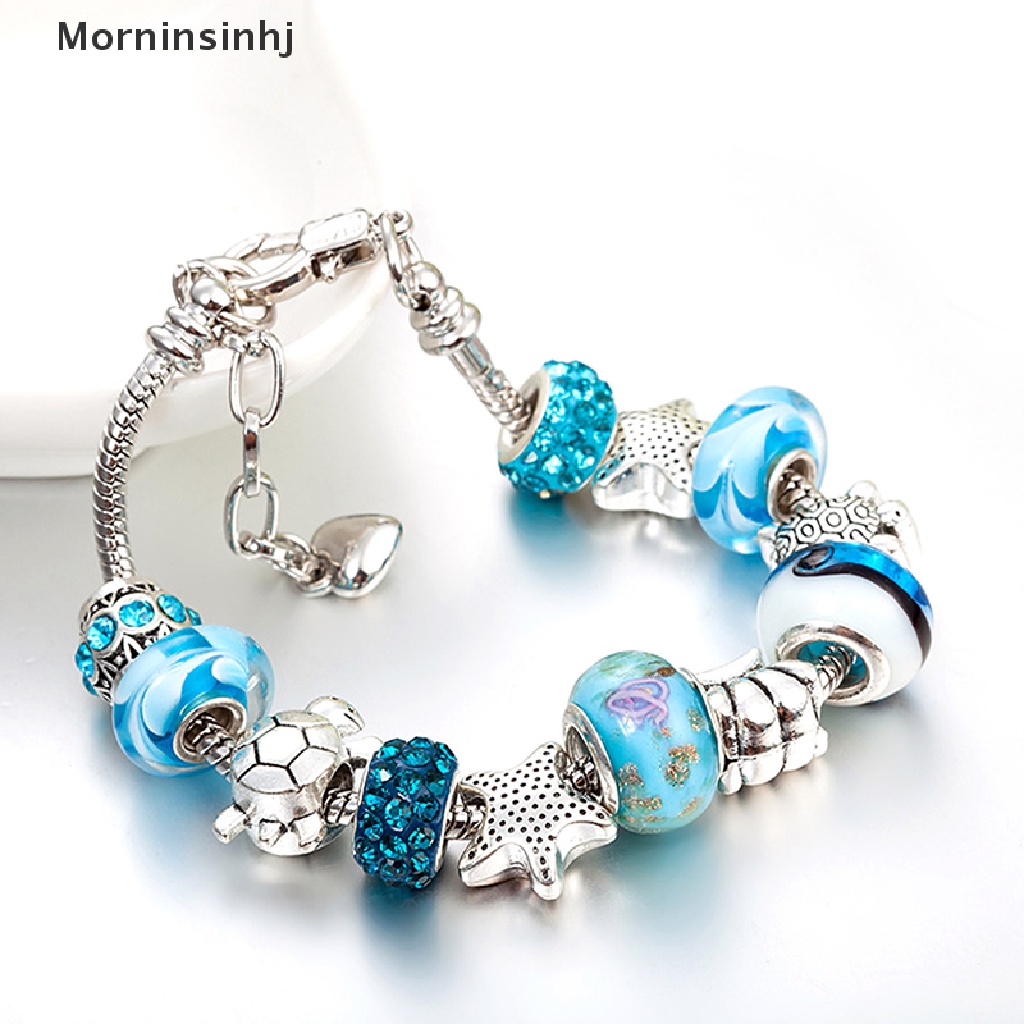 Mornin Ocean Shell Biru Manik-Manik Kristal Rantai Bangle Gelang Wanita Gadis Pesona Perhiasan id