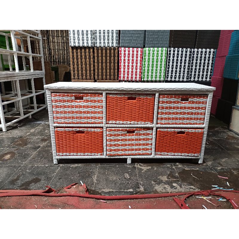 LEMARI LACI ROTAN / RAK LACI ROTAN SINTETIS 6 LACI SAMPING /KABINET /STORAGE (READY STOK)